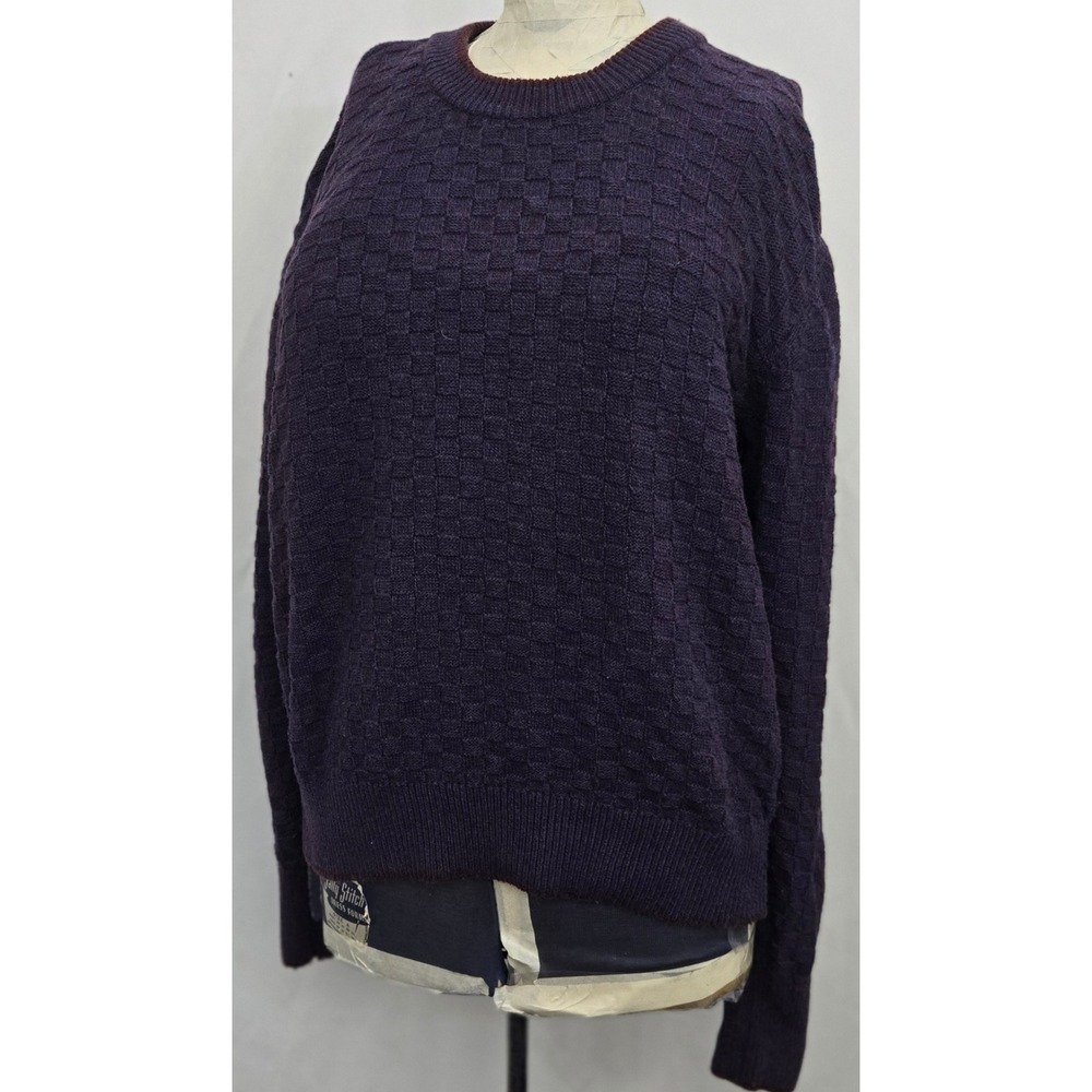 Prana S Organic Cotton Recycled Wool Sweater Purple Blue Checkerboard Knit‎